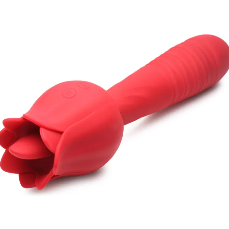 Bloomgasm Silicone Vibrators | Waterproof Vibrators>Racy Rose Thrusting and Licking Rose Vibrator