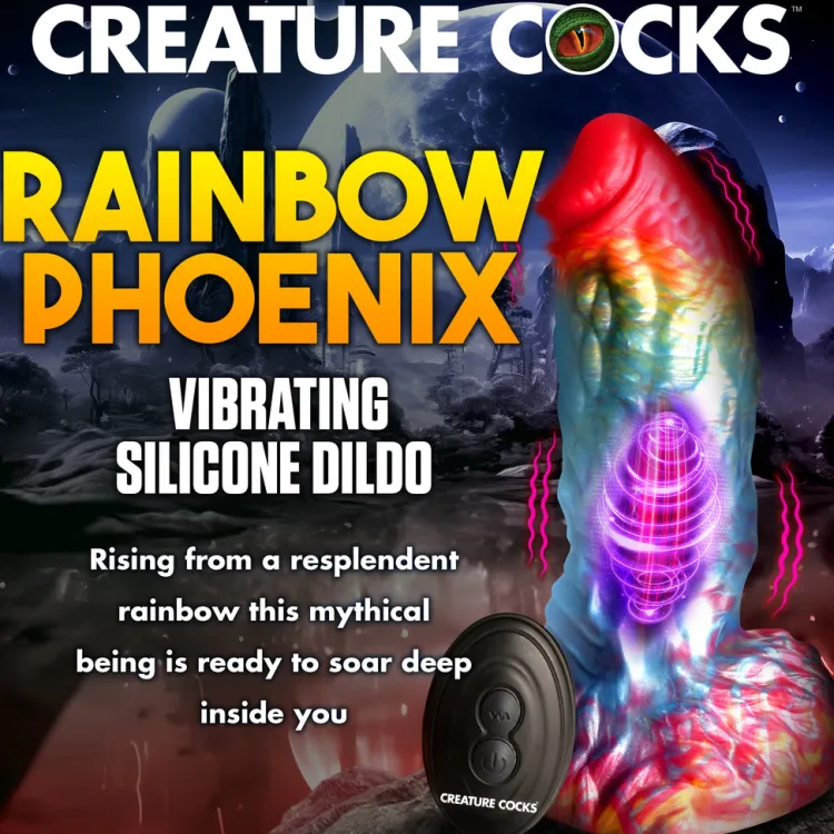 Creature Cocks Silicone Dildos | Vibrating Dildos>Rainbow Phoenix Vibrating Silicone Dildo with Remote