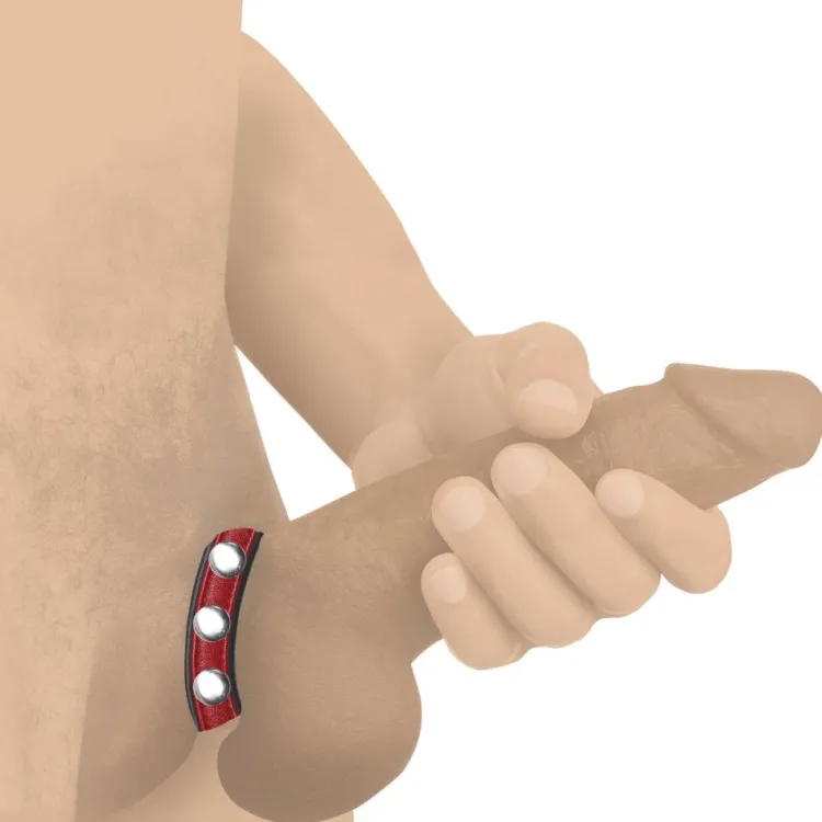 Strict Leather Penis Rings>Red Leather Speed Snap Penis Ring