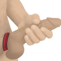 Strict Leather Penis Rings>Red Velcro Leather Cock Ring