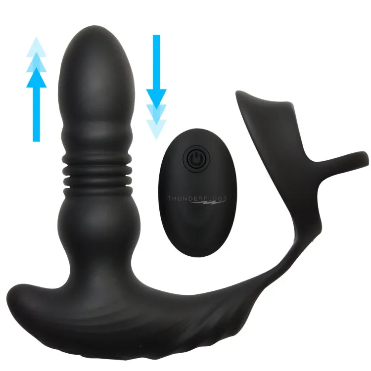 Thunderplugs Unique Anal Toys | Butt Plugs>Remote Thrusting Vibrator with C&B Ring