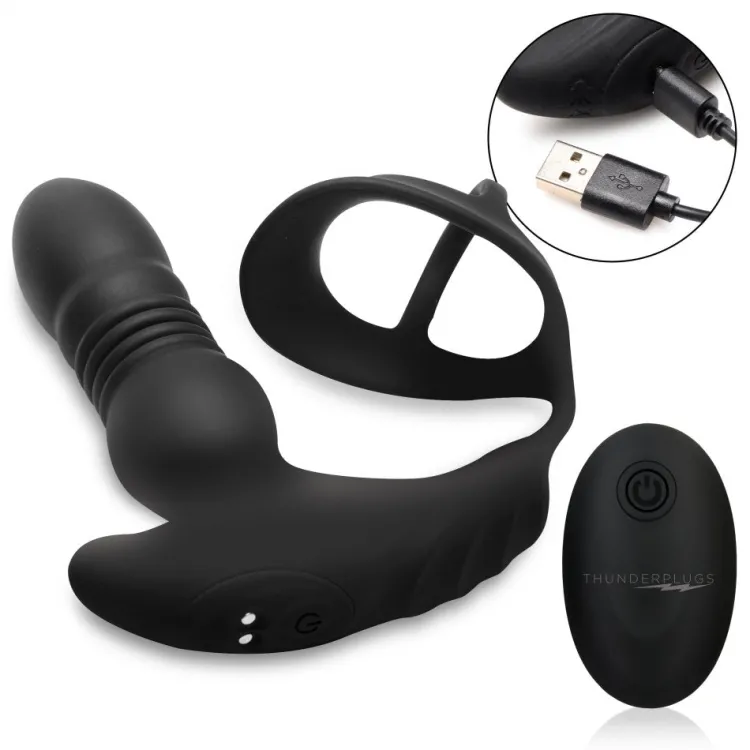 Thunderplugs Unique Anal Toys | Butt Plugs>Remote Thrusting Vibrator with C&B Ring