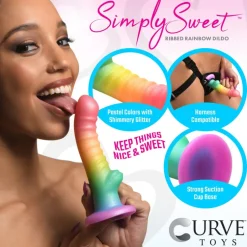 Curve Toys Anal Pegging Toys | Silicone Dildos>Ribbed Rainbow Silicone Dildo
