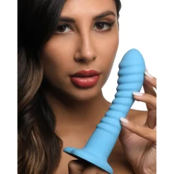 Curve Toys Anal Pegging Toys | Silicone Dildos>Ribbed Silicone Blue Dildo