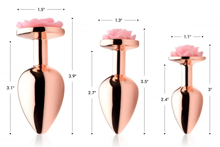Booty Sparks Jewel Butt Plugs | Anal Starter Toys>Rose Gold Anal Plug with Pink Flower