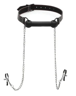 STRICT Ball Gags & Mouth Restraints | Masks & Dress-Up Accessories>Silicone Bit Gag with Nipple Clamps