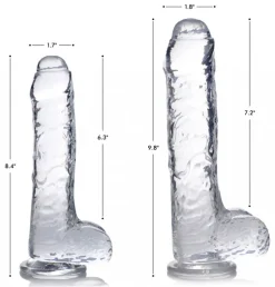 Curve Toys Harness Compatible Dildos | Realistic Dildos>Slim C-Thru Clear Dildo with Balls