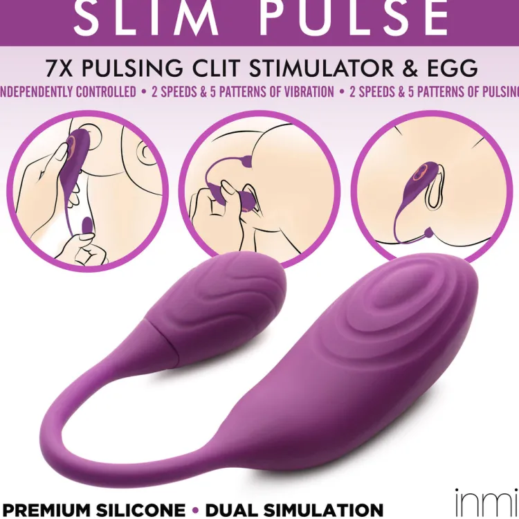 Inmi Luxury Toys | Bullet & Egg Vibrators>Slim Pulse 7X Pulsating Silicone Clit Stimulator and Vibrating Egg