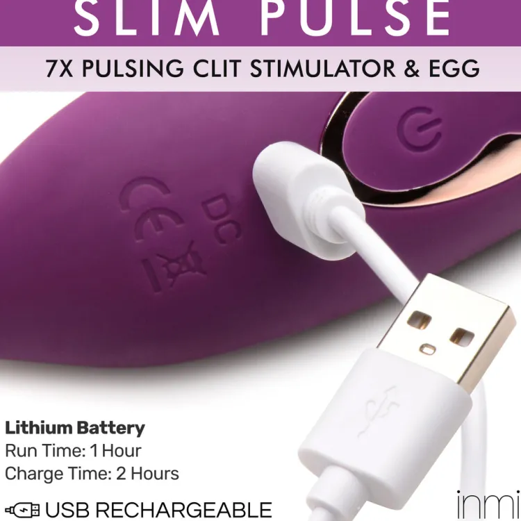 Inmi Luxury Toys | Bullet & Egg Vibrators>Slim Pulse 7X Pulsating Silicone Clit Stimulator and Vibrating Egg