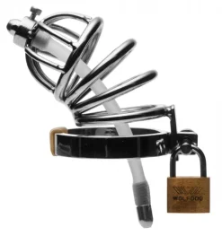 Master Series Chastity Devices | Penis Rings>Steel Chastity Cage with Urethral Insert