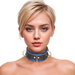 Strict Leather Leashes & Collars>Black/Blue Locking Collar