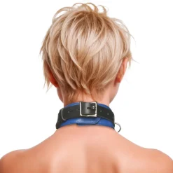 Strict Leather Leashes & Collars>Black/Blue Locking Collar