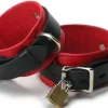 Strict Leather Wrist & Ankle Cuffs>Red and Black Locking Bondage Cuffs
