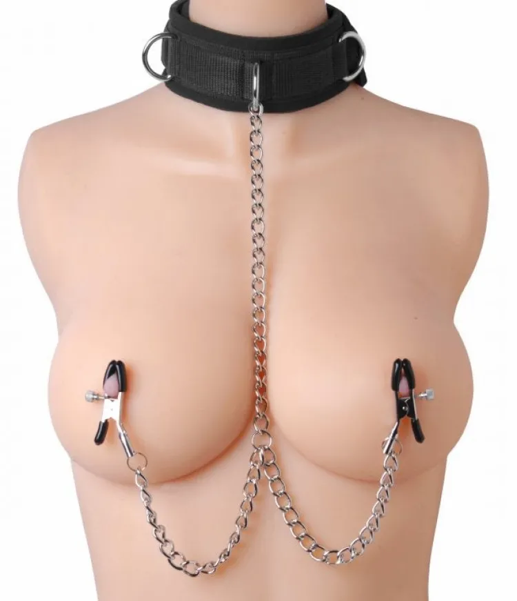 Master Series Nipple Clamps & Stimulators | Leashes & Collars>Submission Collar and Nipple Clamps