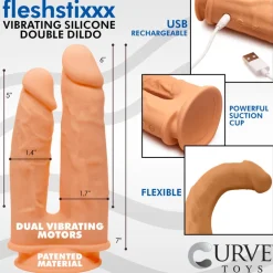 Curve Toys Ultra Realistic Sex Toys | Silicone Dildos>Tan Vibrating Silicone Double Dildo