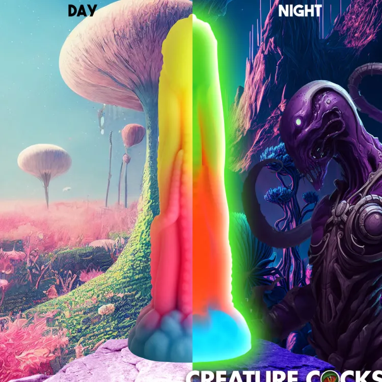 Creature Cocks Silicone Dildos | Harness Compatible Dildos>Tenta-Glow Glow-In-The-Dark Silicone Dildo