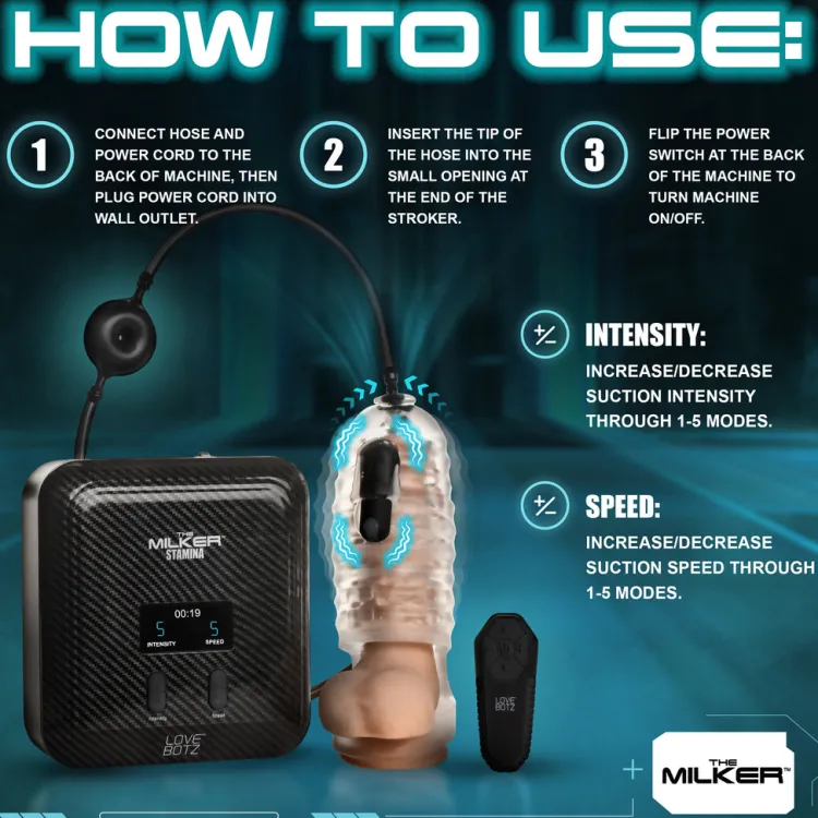 LoveBotz Luxury Toys | Automatic & Hands-Free Masturbators>The Milker Stamina with Automatic Stroking, Suction and Vibration