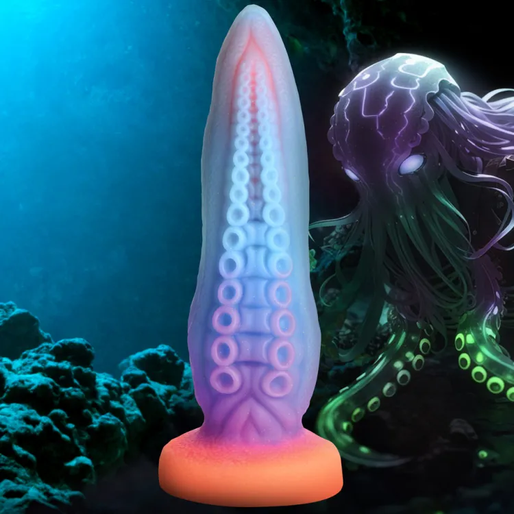 Creature Cocks Silicone Dildos | Harness Compatible Dildos>Thick Tentacle Glow-in-the-Dark Silicone Dildo