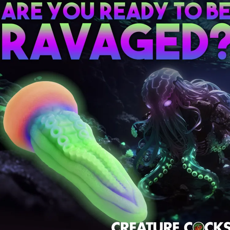 Creature Cocks Silicone Dildos | Harness Compatible Dildos>Thick Tentacle Glow-in-the-Dark Silicone Dildo