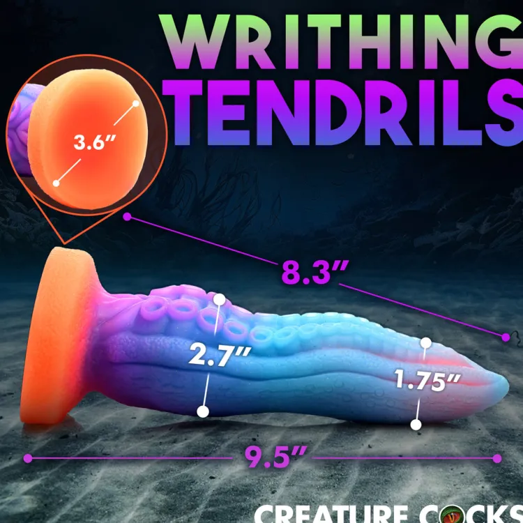 Creature Cocks Silicone Dildos | Harness Compatible Dildos>Thick Tentacle Glow-in-the-Dark Silicone Dildo