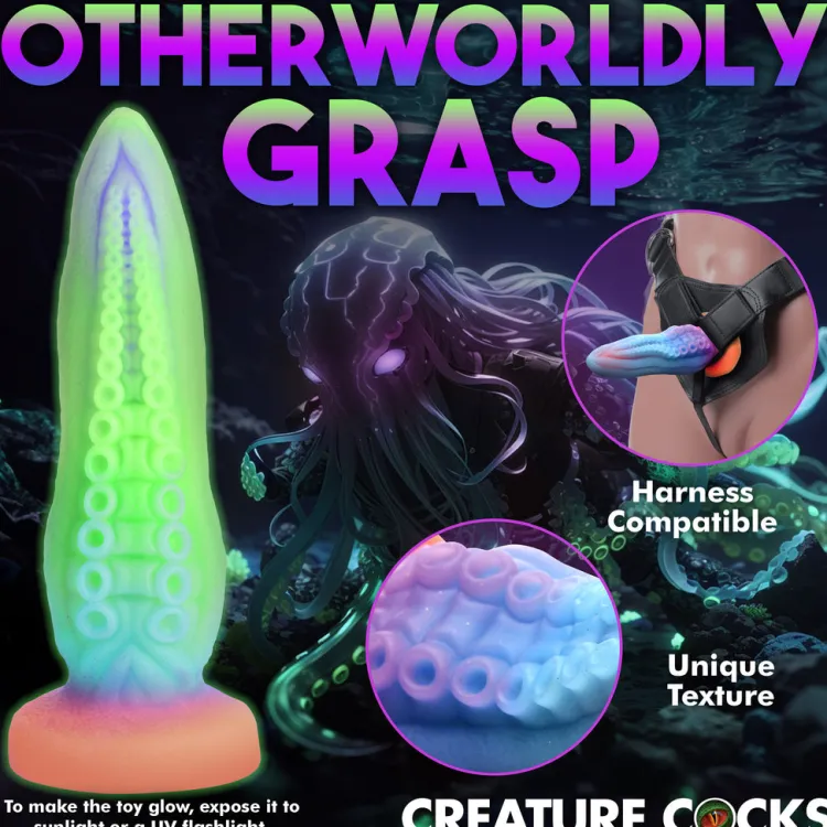 Creature Cocks Silicone Dildos | Harness Compatible Dildos>Thick Tentacle Glow-in-the-Dark Silicone Dildo