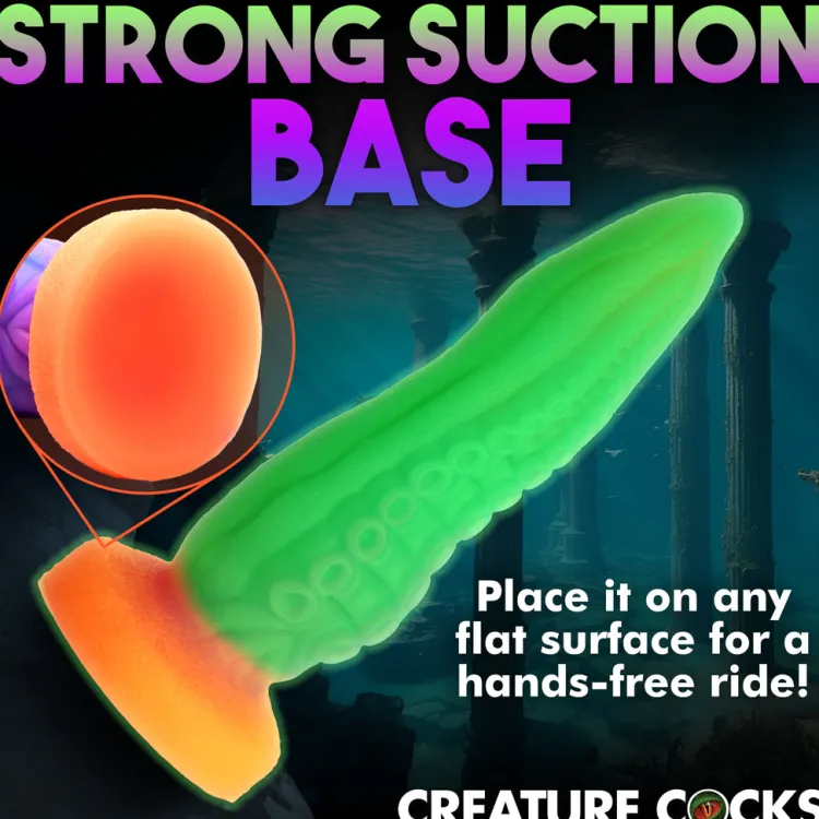 Creature Cocks Silicone Dildos | Harness Compatible Dildos>Thick Tentacle Glow-in-the-Dark Silicone Dildo