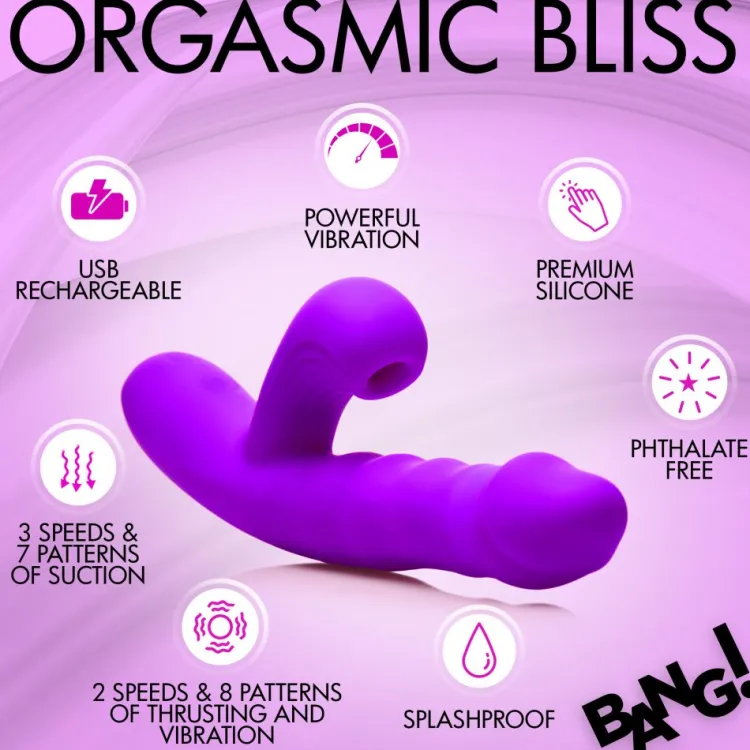 Bang Rabbit & Dual Stimulation Vibrators | Silicone Vibrators>Thrusting and Sucking Silicone Rabbit Vibrator