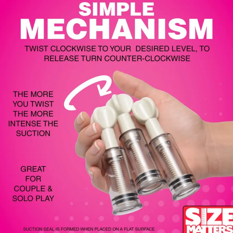 Size Matters Nipple Clamps & Stimulators | Female Enhancement>Twisted Triplets Nipple and Clit Suckers
