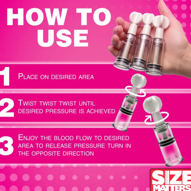 Size Matters Nipple Clamps & Stimulators | Female Enhancement>Twisted Triplets Nipple and Clit Suckers