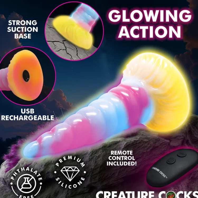 Creature Cocks Silicone Dildos | Vibrating Dildos>Unicorn Glow-in-the-Dark Vibrating Silicone Dildo