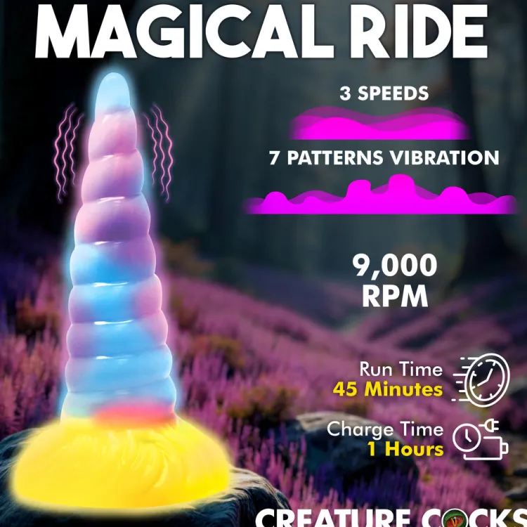 Creature Cocks Silicone Dildos | Vibrating Dildos>Unicorn Glow-in-the-Dark Vibrating Silicone Dildo