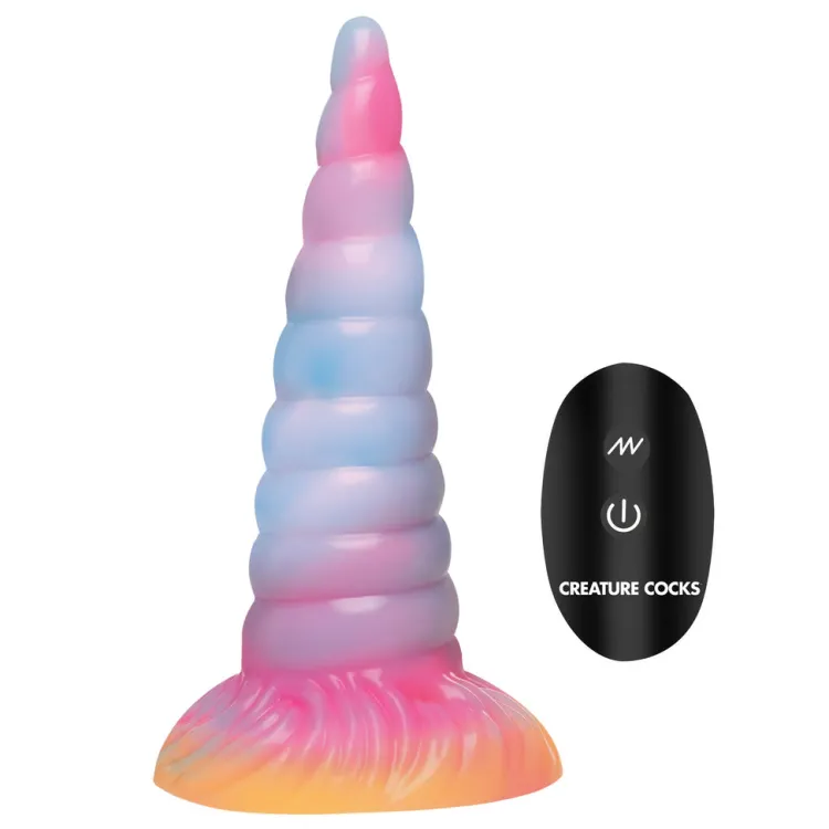 Creature Cocks Silicone Dildos | Vibrating Dildos>Unicorn Glow-in-the-Dark Vibrating Silicone Dildo