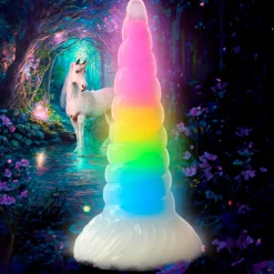Creature Cocks Silicone Dildos | Non-Representational Dildos>Uni-Glow Glow-In-The-Dark Rainbow Silicone Dildo