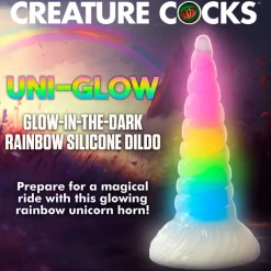 Creature Cocks Silicone Dildos | Non-Representational Dildos>Uni-Glow Glow-In-The-Dark Rainbow Silicone Dildo