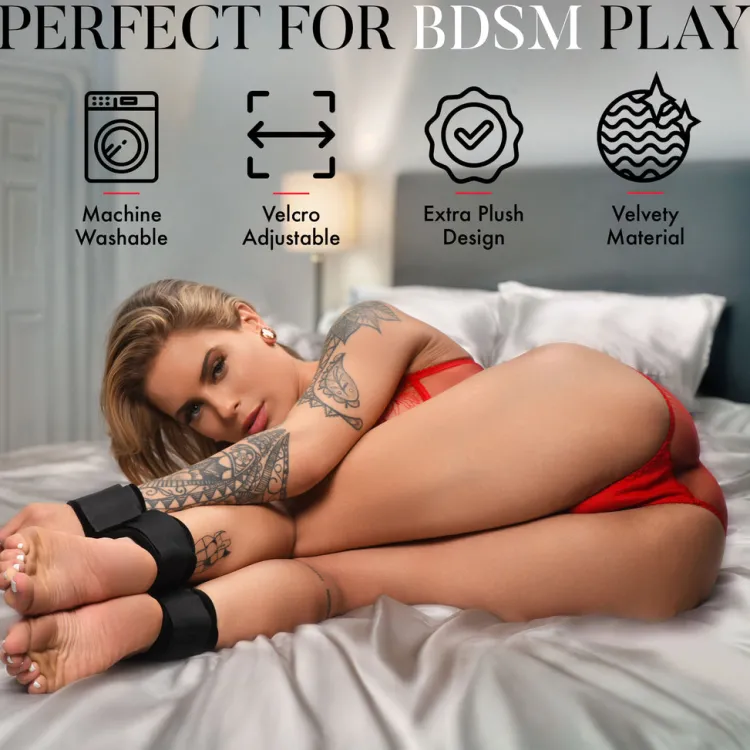 Bedroom Bliss Travel Essentials | Starter Bdsm & Bondage Kits>Velvet Plush Wrist to Ankle Cuffs