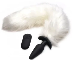 Tailz Sensation Play, Tools & Accessories | Butt Plug Tails>Vibrating White Fox Tail Slender Anal Plug