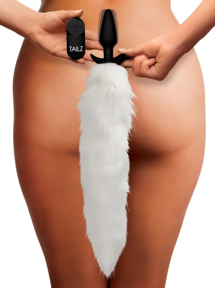 Tailz Sensation Play, Tools & Accessories | Butt Plug Tails>Vibrating White Fox Tail Slender Anal Plug