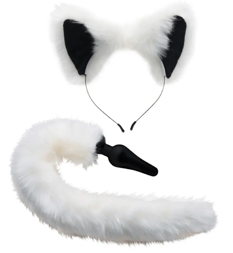 Tailz Sensation Play, Tools & Accessories | Butt Plug Tails>White Fox Tail Anal Plug and Ears Set