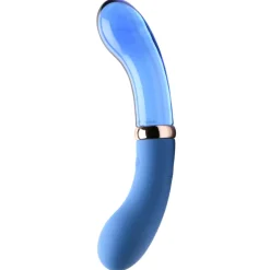 Prisms Erotic Glass Dual Penetration Vibrators | Insertable & Realistic Dildo Vibrators>10X Bleu Dual Ended G-Spot Silicone and Glass Vibrator