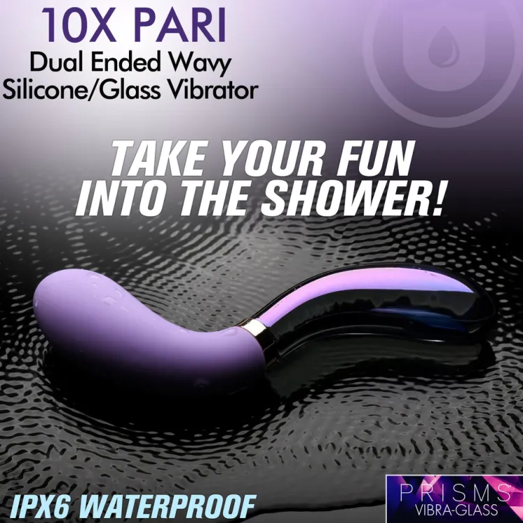 Prisms Erotic Glass Dual Penetration Vibrators | Insertable & Realistic Dildo Vibrators>10X Pari Dual Ended Wavy Silicone and Glass Vibrator