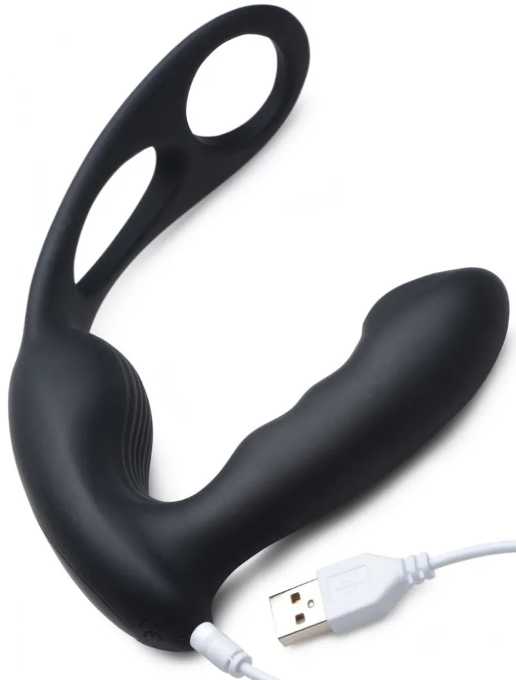Alpha Pro Unique Anal Toys | Prostate Massagers>7X P-Strap Milking and Vibrating Prostate Stimulator with Cock and Ball Harness