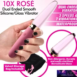 Prisms Erotic Glass Dual Penetration Vibrators | Silicone Vibrators>10X Rosé Dual Ended Smooth Silicone and Glass Vibrator