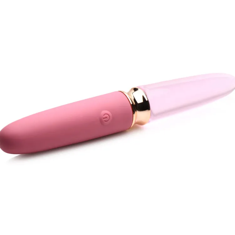 Prisms Erotic Glass Dual Penetration Vibrators | Silicone Vibrators>10X Rosé Dual Ended Smooth Silicone and Glass Vibrator