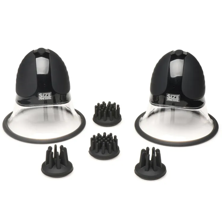 Size Matters Nipple Clamps & Stimulators | Female Enhancement>10X Rotating Nipple Suckers with 4 Attachments