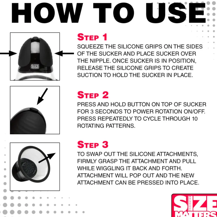 Size Matters Nipple Clamps & Stimulators | Female Enhancement>10X Rotating Nipple Suckers with 4 Attachments