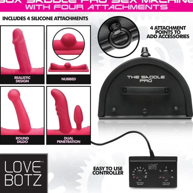 LoveBotz Luxury Toys | Sex Furniture, Swings, & More>50X Saddle Pro Sex Machine with 4 Attachments