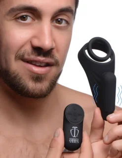 Trinity Vibes Cock & Ball Devices | Penis Rings>7X Silicone C-Ring with Vibrating Taint Stimulator