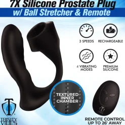Trinity Vibes Unique Anal Toys | Prostate Massagers>7X Silicone Prostate Plug with Ball Stretcher and Remote