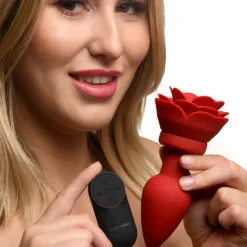 Booty Sparks Jewel Butt Plugs | Vibrating Butt Plugs>28X Silicone Vibrating Rose Anal Plug with Remote
