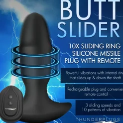 Thunderplugs Vibrating Butt Plugs | App Controlled & Remote Vibrators>10X Sliding Ring Silicone Missile Plug with Remote